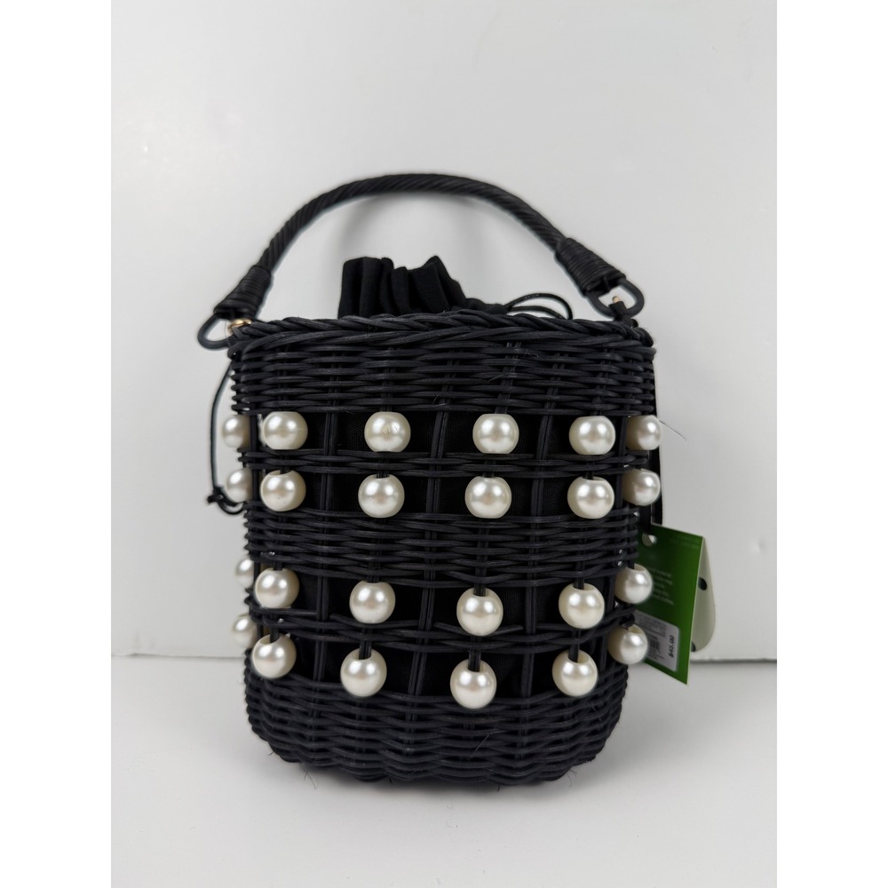 Kate Spade New York Target Black Wicker Pearl Bucket Bag Drawstring